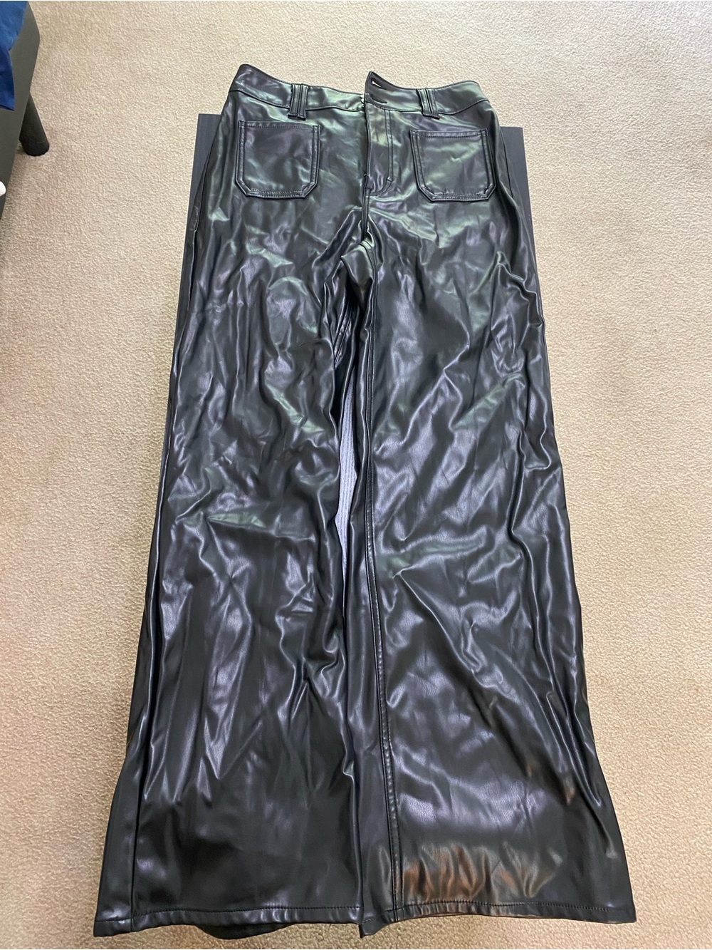 Black Faux Leather Wide Leg Pants